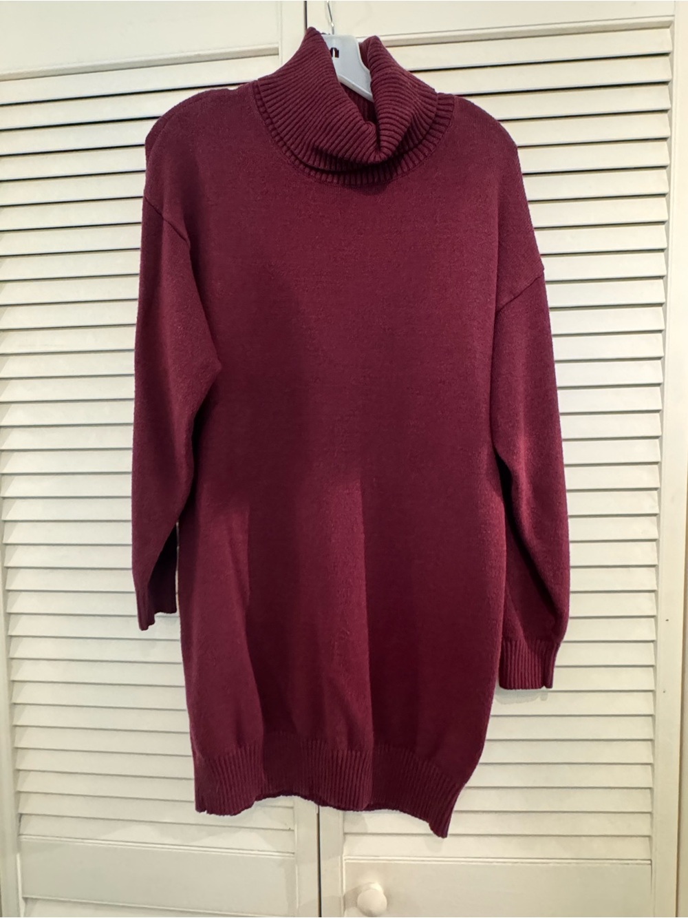 Oversized Turtleneck Sweater Dress in Burgundy